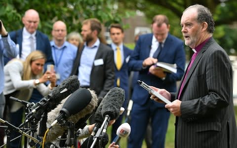 Bishop James Jones delivers a statement on behalf of the panel outside Portsmouth Cathedral - Credit: Dominic Lipinski /PA