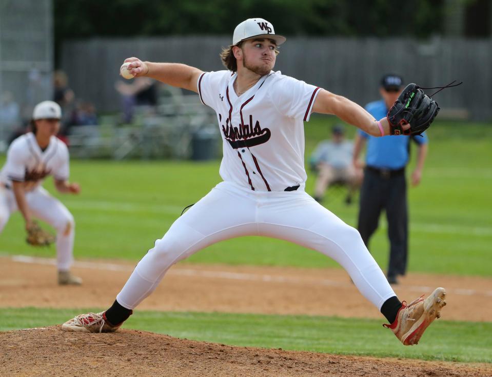 William Penn's Michael Baker pitches in the third inning of the Colonials' 5-0 win over Sussex Tech on May 7.