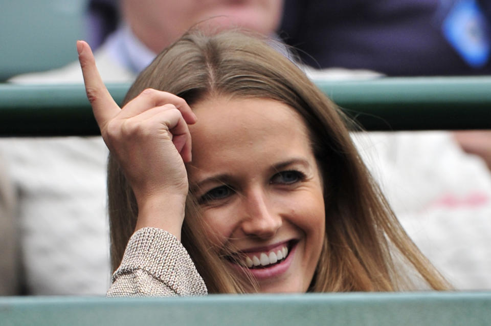 Kim Sears, girlfriend of Britain's Andy Murray in the crowd before his fourth round men's singles match against Croatia's Marin Cilic on day seven of the 2012 Wimbledon Championships tennis tournament at the All England Tennis Club in Wimbledon, southwest London, on July 2, 2012. AFP PHOTO / GLYN KIRK RESTRICTED TO EDITORIAL USEGLYN KIRK/AFP/GettyImages