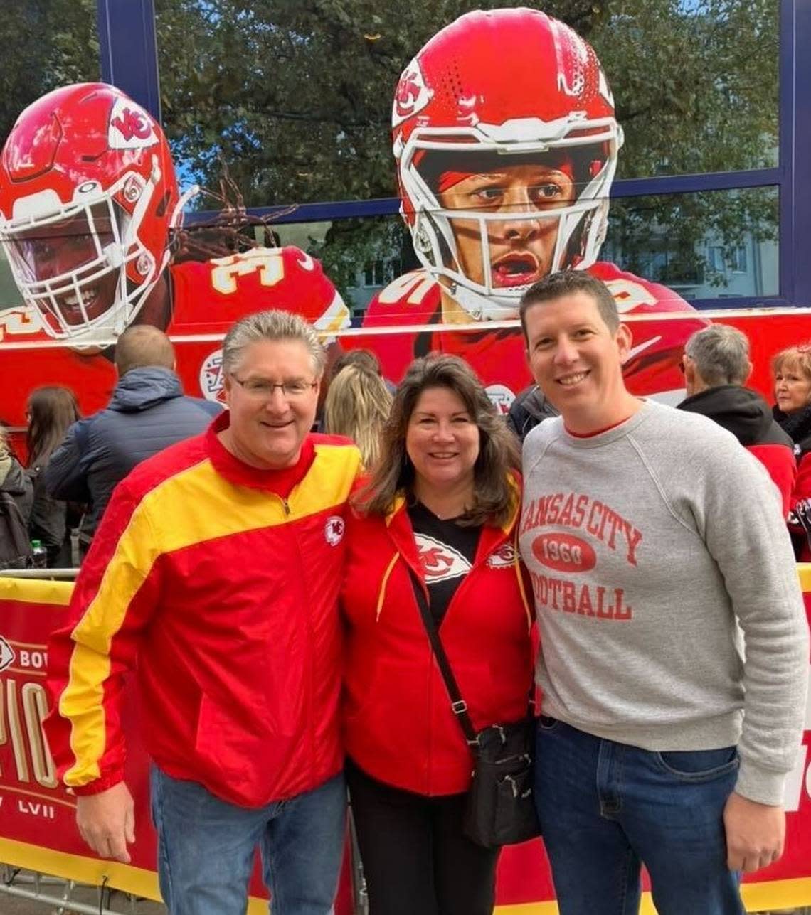 Chiefs fans Kevin Boyer, Jeanne Boyer and Jeremy Adkins are in Frankfurt for the Chiefs’ game on Sunday against the Miami Dolphins.