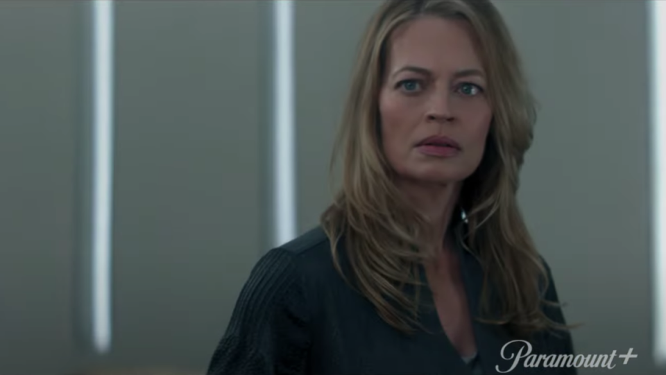 Jeri Ryan as Seven of Nine without her Borg facial implants.