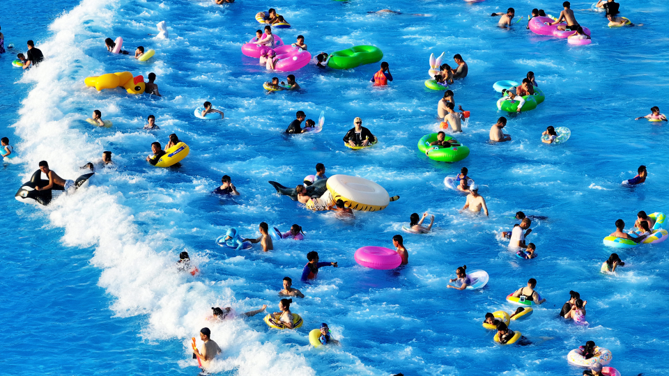 People cool off at a water park in Nanjing, China (Costfoto/NurPhoto via Getty Images)