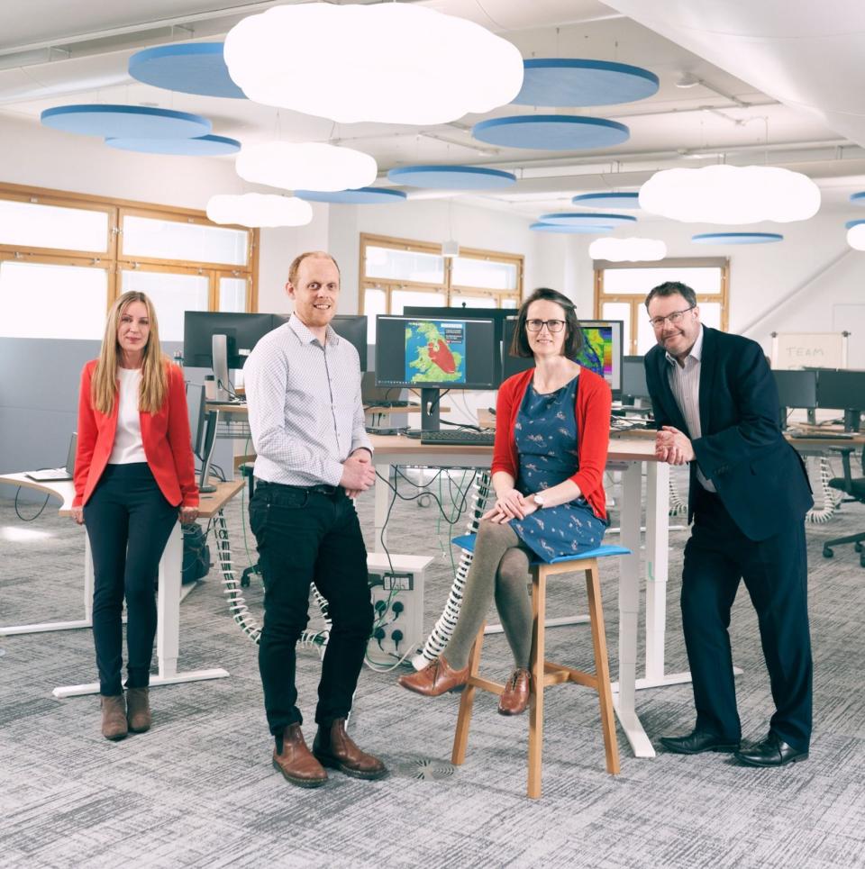 Helen Roberts, Mark McCarthy, Emily Wallace and Paul Davies, photographed at the Met Office HQ in Exeter - Gareth Iwan Jones