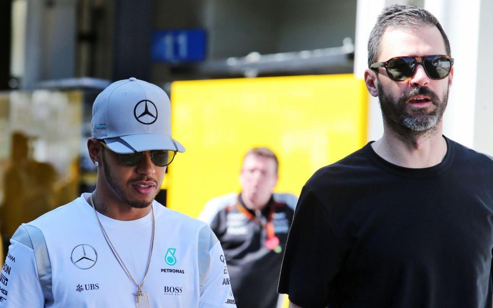 Lewis Hamilton (GBR) Mercedes AMG F1 with Marc Hynes (GBR). Brazilian Grand Prix, Thursday 10th November 2016. Sao Paulo, Brazil.