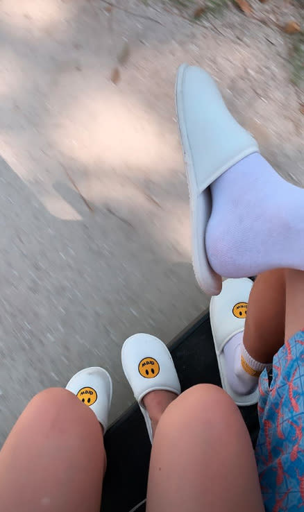 Ireland Baldwin shared a snap of luxe-looking slippers from the weekend. Photo: Instagram/irelandbasingerbaldwin