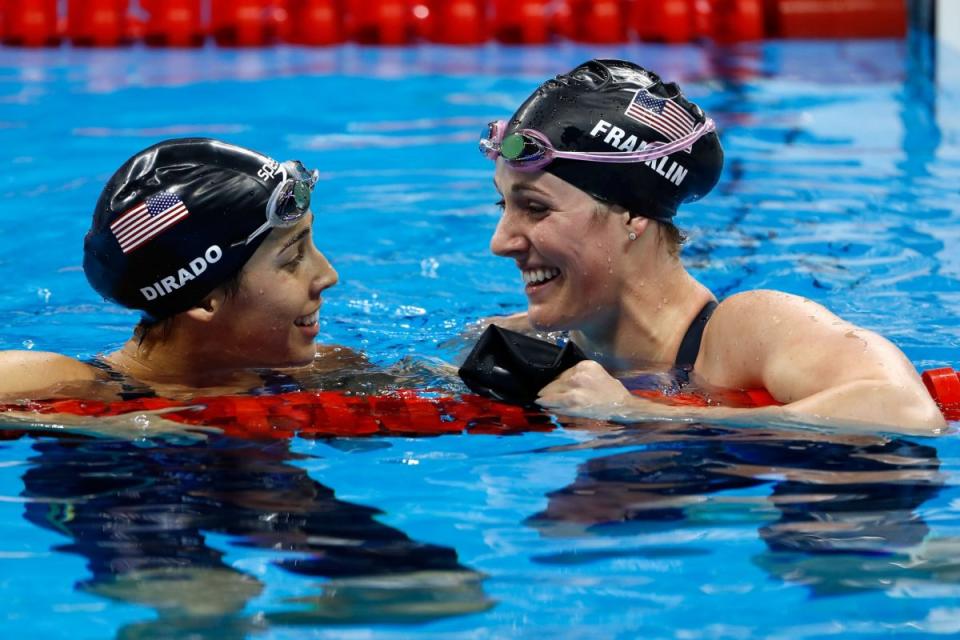 While Maya DiRado, left, was one of the breakout American swimmers of this Olympics, 2012 star Missy Franklin took a step back. (Getty)