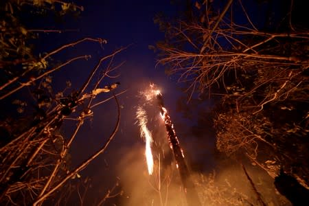 A tract of the Amazon jungle burns as it is cleared by loggers and farmers in Porto Velho