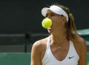 Maria Sharapova of Russia reacts during her match against Coco Vandeweghe of the U.S.A. at the Wimbledon Tennis Championships in London, July 7, 2015. (REUTERS/Stefan Wermuth)