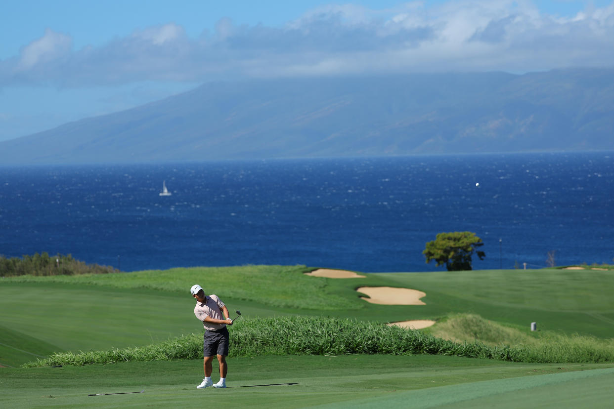 Tom Kim during a practice round on Tuesday. (Kevin C. Cox/Getty Images)