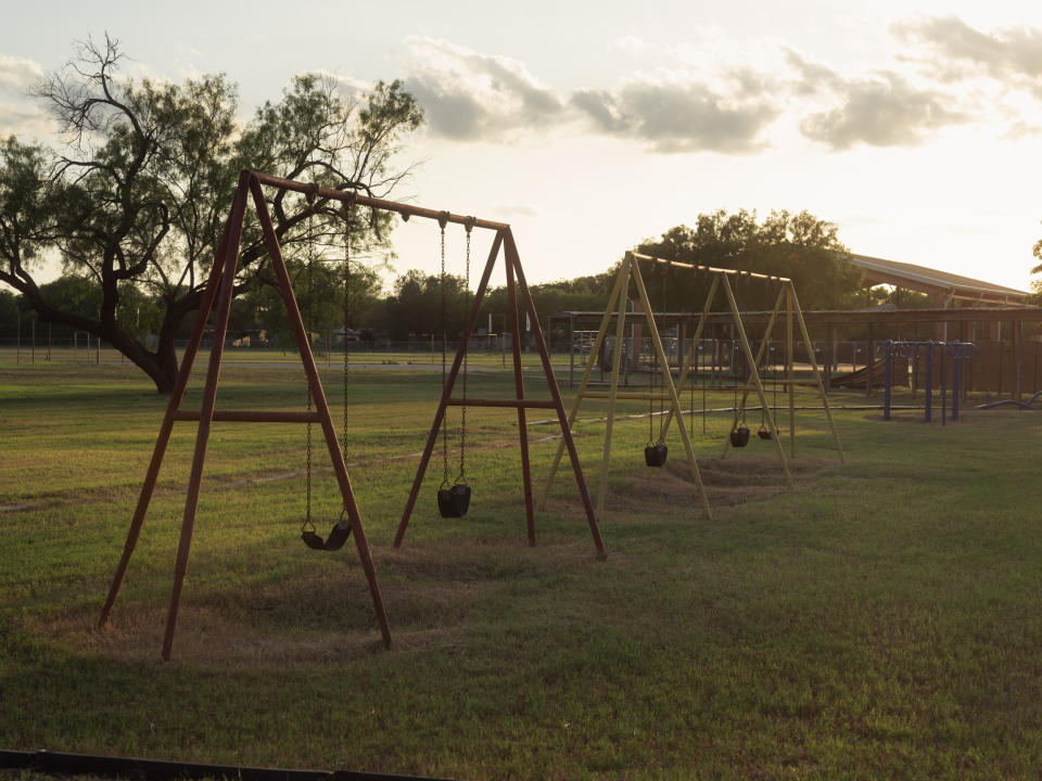The empty playground at Robb Elementary School on April 25, 2023 in Uvalde, Texas. (Jordan Vonderhaar for NBC News)