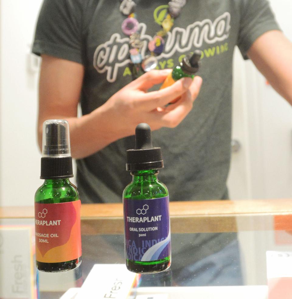 Massage and oral oils at Fine Fettle, a medical marijuana dispensary in Willimantic Monday.
