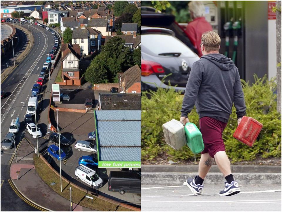 Lines of cars amid UK fuel shortage