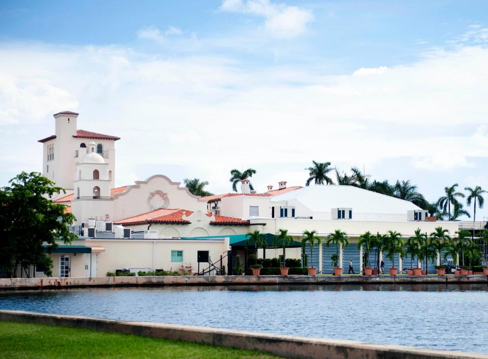 The Everglades Club designed by Addison Mizner, is protected Monday by hurricane shutters ahead of Hurricane Ian.