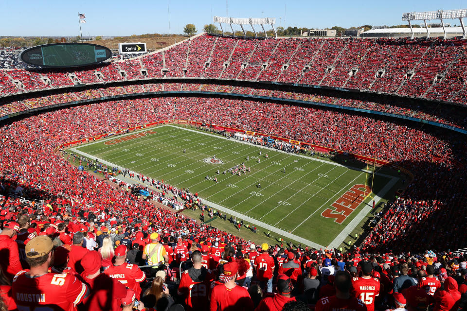 KANSAS CITY, MO - OCTOBER 28:  A general view of Arrowhead stadium during the game between the Denver Broncos and the Kansas City Chiefs 28, 2018 in Kansas City, Missouri.  (Photo by Jamie Squire/Getty Images)