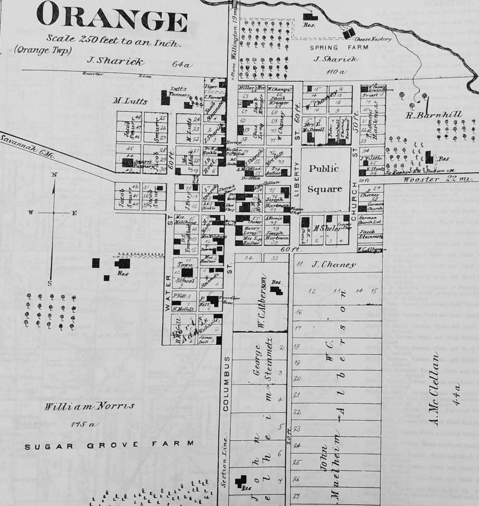 Pictured is a map of Orange in the 1874 Caldwell Atlas.