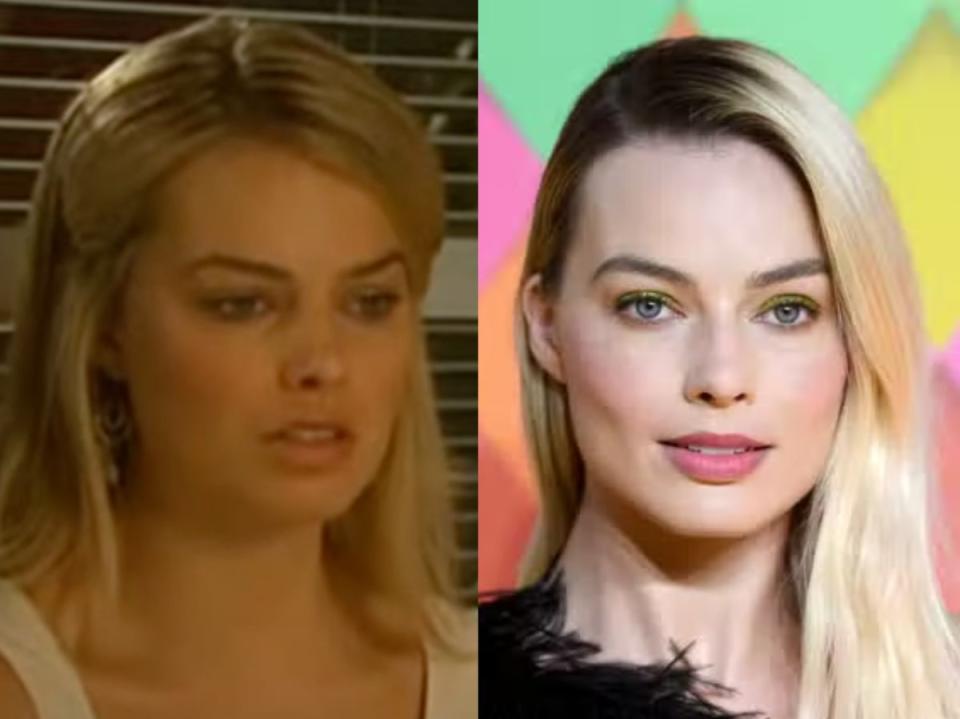 Margot Robbie in Neighbours (left) (YouTube / Getty)