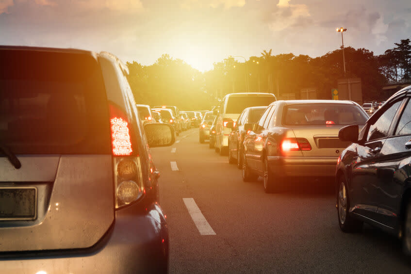 Sunset Traffic jam in the middle of the highway