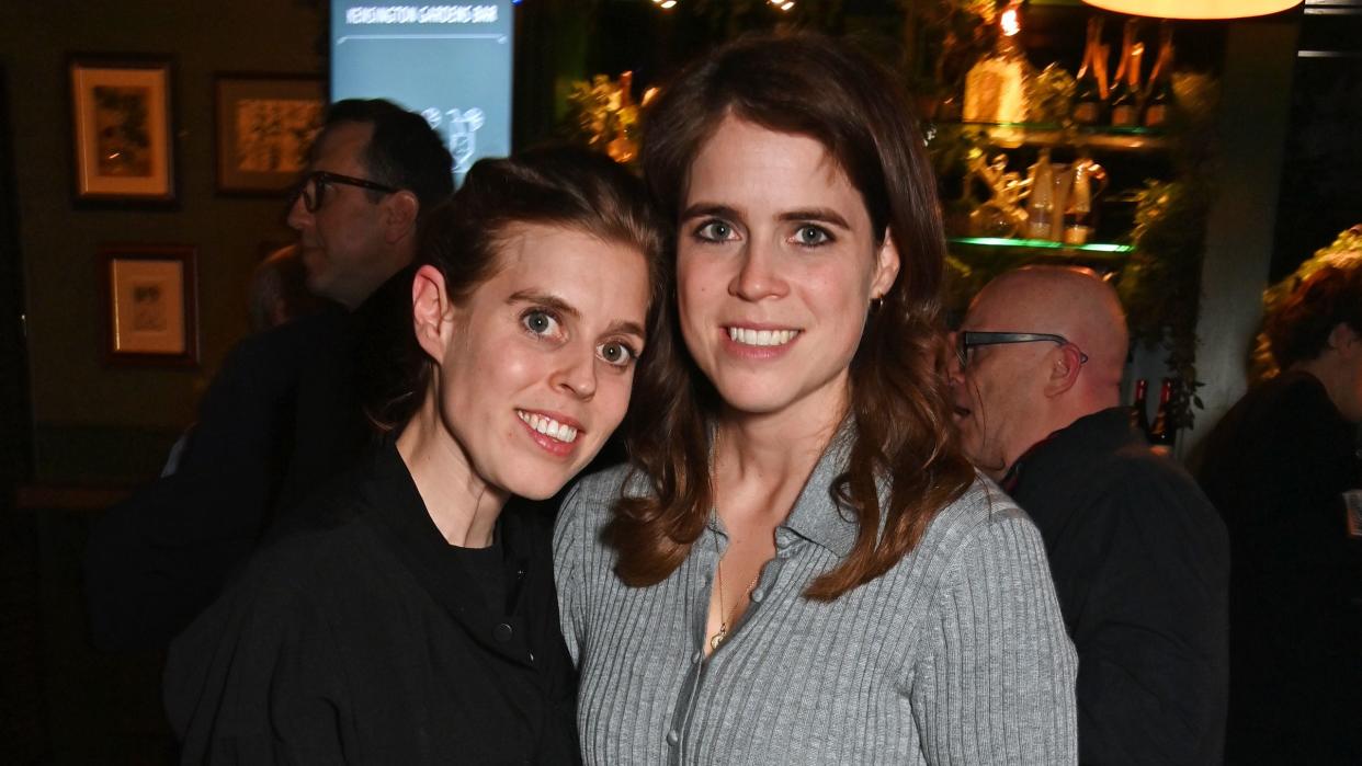 london, england april 11 princess beatrice of york and princess eugenie of york attend the ellie goulding x served private party at royal albert hall on april 11, 2024 in london, england photo by dave benettgetty images for served