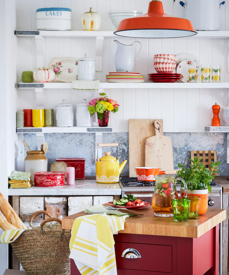 kitchen shelving and small transportable island