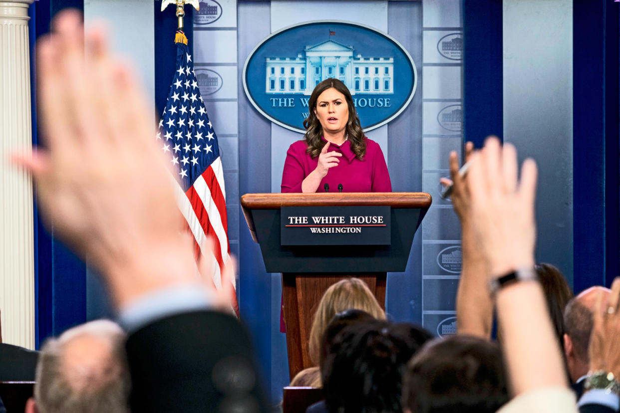 White House press secretary Sarah Sanders calls on a reporter during a press briefing in January at the White House. (Photo: Andrew Harnik/AP)