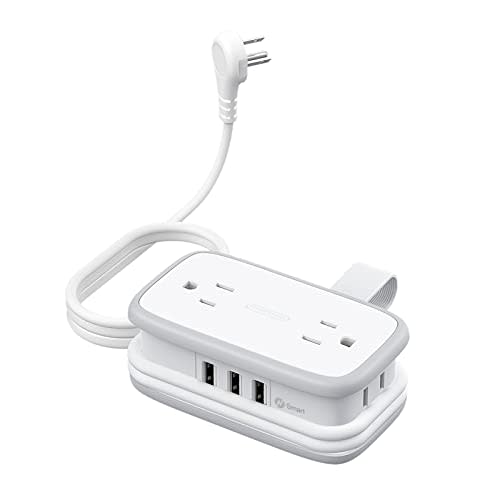Travel Power Strip with USB Ports, NTONPOWER 4 Outlets 3 USB with 4FT Wrapped Short Extension Cord Flat Plug, USB Portable Desktop Charging Station, Compact for Hotel Travel Cruise Essentials, White (AMAZON)