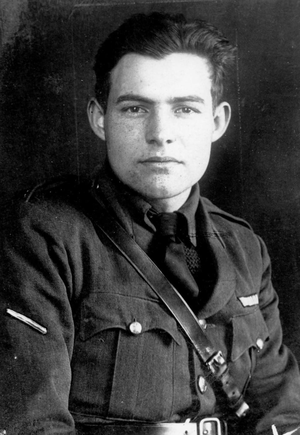 <div class="inline-image__caption"><p>Ernest Hemingway in uniform circa 1918. Courtesy of Ernest Hemingway Photograph Collection. </p></div> <div class="inline-image__credit">John F. Kennedy Presidential Library and Museum, Boston/PBS</div>