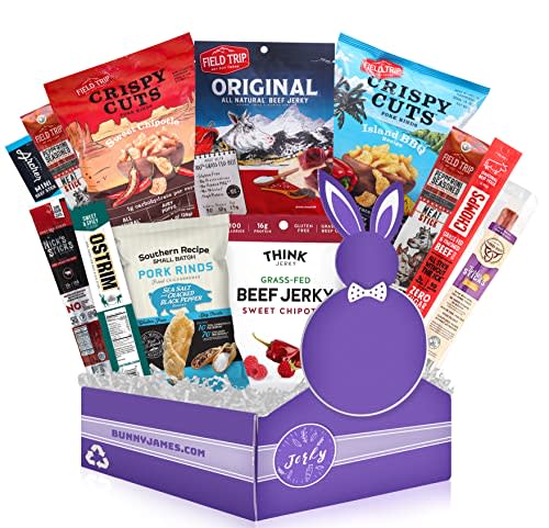 Beef Jerky Gift Baskets for Men: Healthy Exotic Jerky Gift Box Includes Variety Of Pork Rinds, Venison, Chicken, Elk, Pork & Beef Meat Sticks - Great Gifts For Men