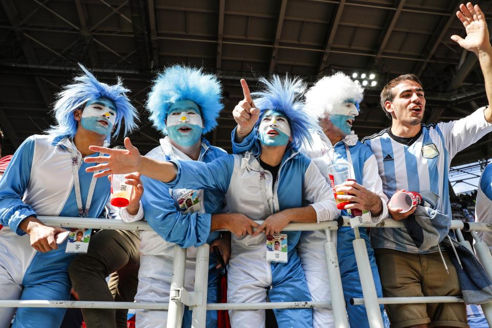 <p>Argentina fans get in the mood as they get ready to face Iceland (getty) </p>