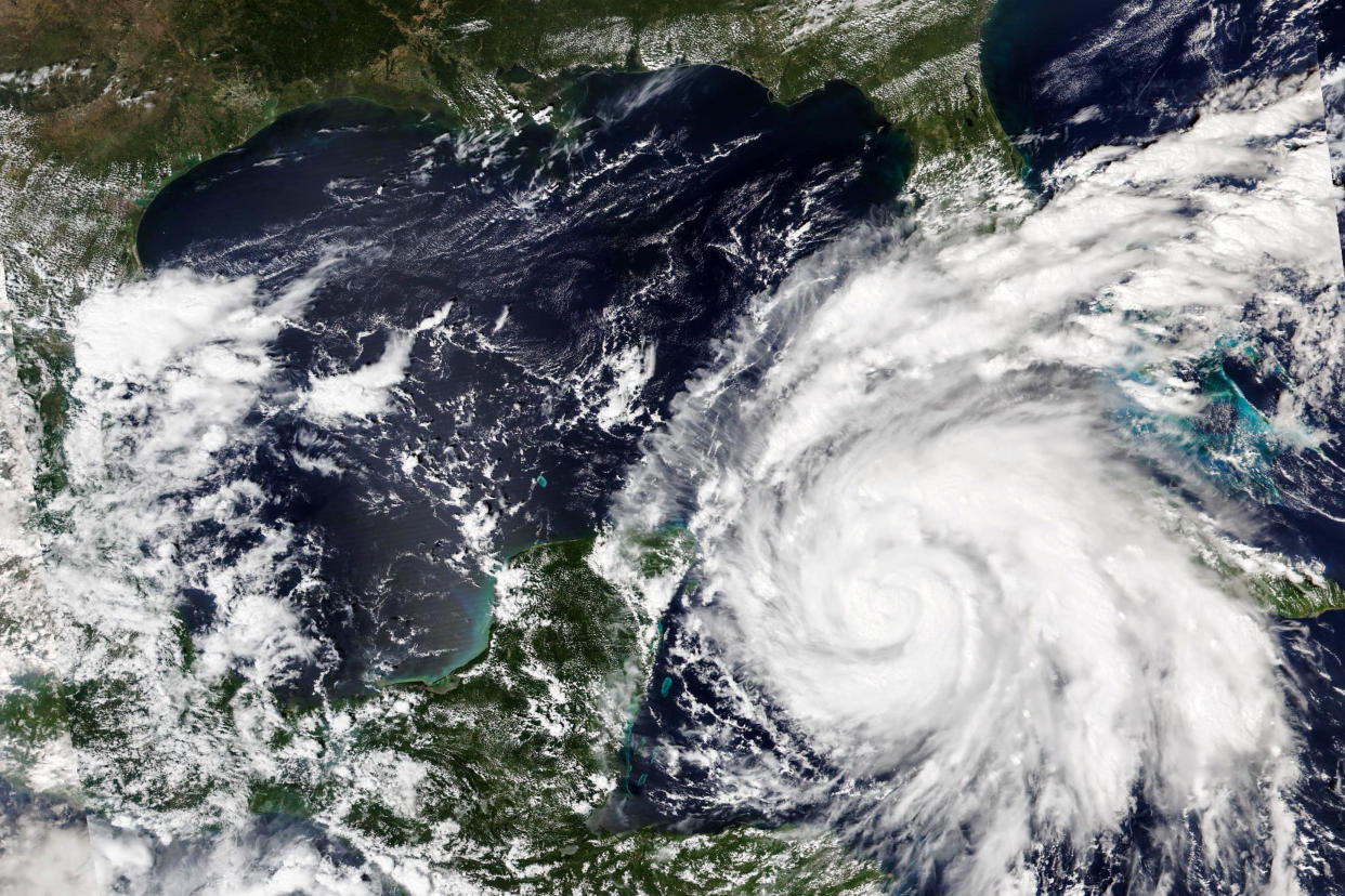 This Sept. 26, 2022, satellite image shows Hurricane Ian growing stronger as it barreled toward Cuba. (NASA Worldview/Earth Observing System Data and Information System (via AP)