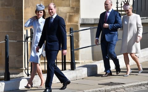 The Duke and Duchess of Cambridge followed by Zara and Mike Tindall - Credit: Rex