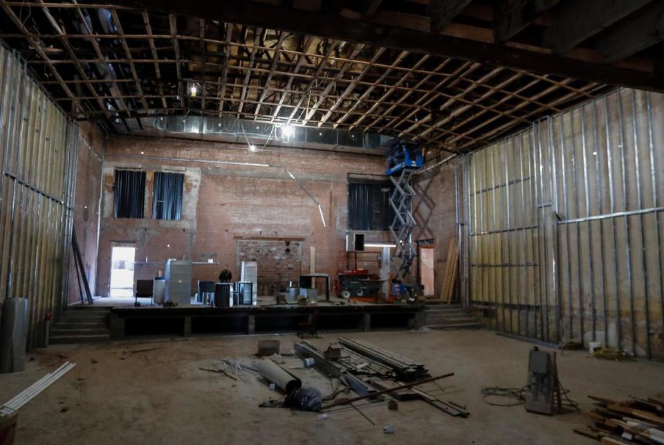 The Wallace Theater building is seen under renovation on Dec. 5, 2023.