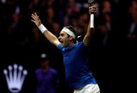 Tennis - Laver Cup - 3rd Day - Prague, Czech Republic - September 24, 2017 - Roger Federer of team Europe celebrates after winning the match. REUTERS/David W Cerny