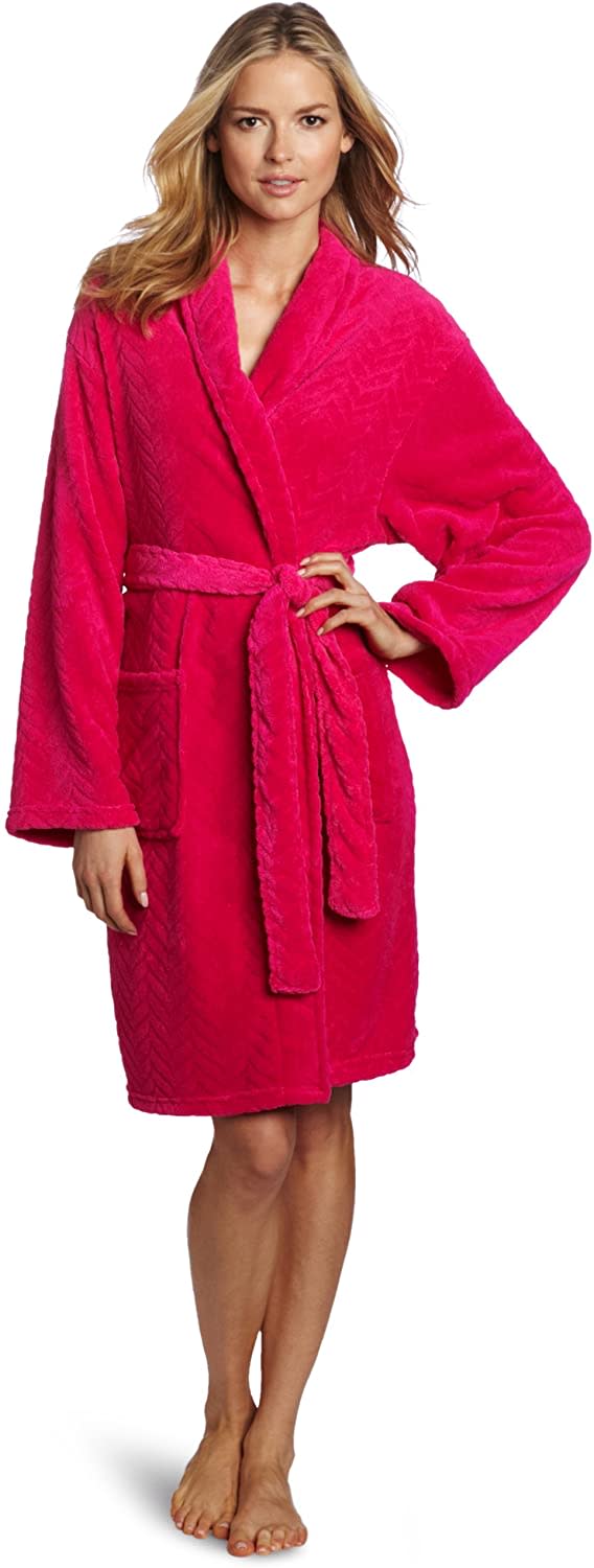 Hotel Spa Collection Herringbone Robe in bright fuschia pink