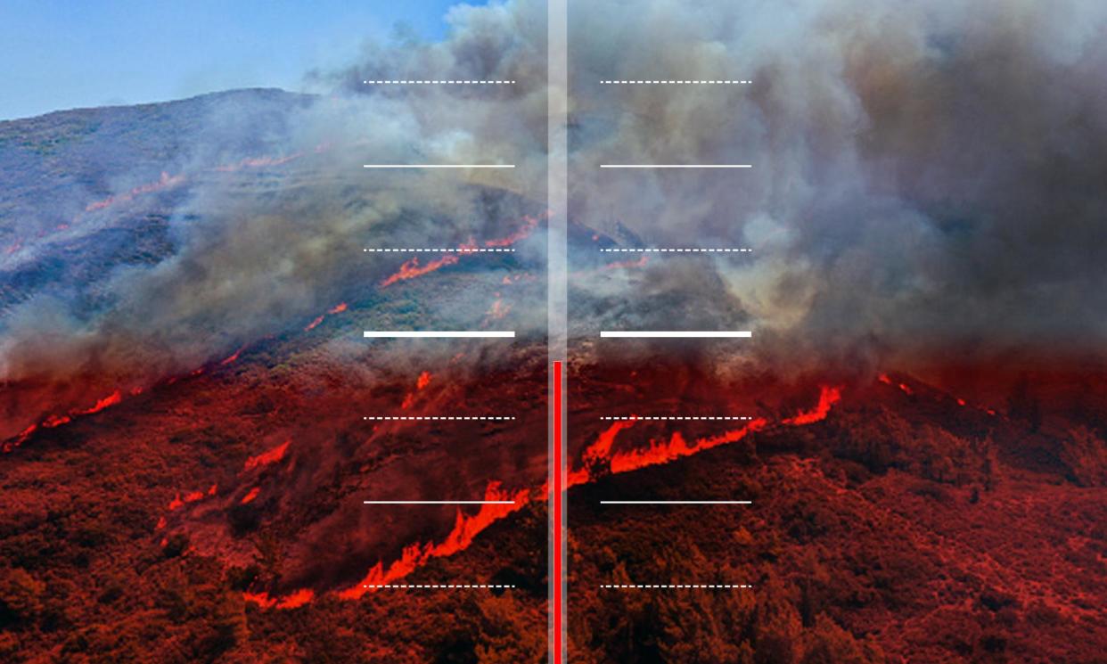 <span>Greece has been struggling with forest fires that could not be controlled for 10 days on July 27, 2023 in Rhodes, Greece. Due to the fires that could not be stopped for days, a state of emergency was declared in Rhodes Island.</span><span>Illustration: Guardian Design/Halil Kahraman</span>