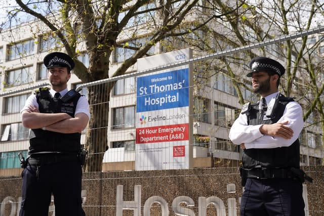 Police officers outside St Thomas' Hospital (Aaron Chown/PA Wire)