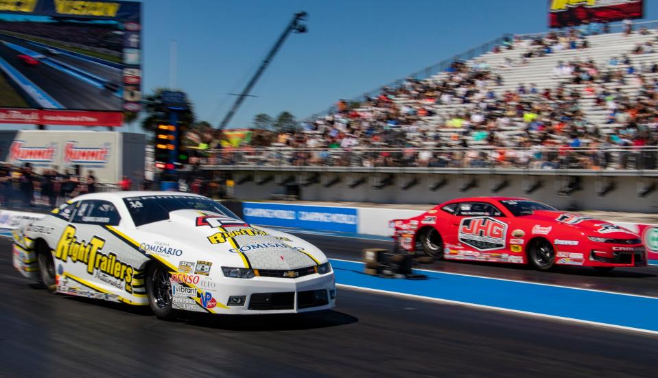 Camrie Caruso and Bo Butner III compete during the 54th annual Amalie Motor Oil NHRA Gatornationals at Gainesville Raceway in Gainesville, FL on Saturday, Mar. 11, 2023.