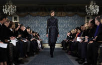 The Tory Burch Fall 2013 collection is modeled during Fashion Week in New York, Tuesday, Feb. 12, 2013. (AP Photo/Richard Drew)