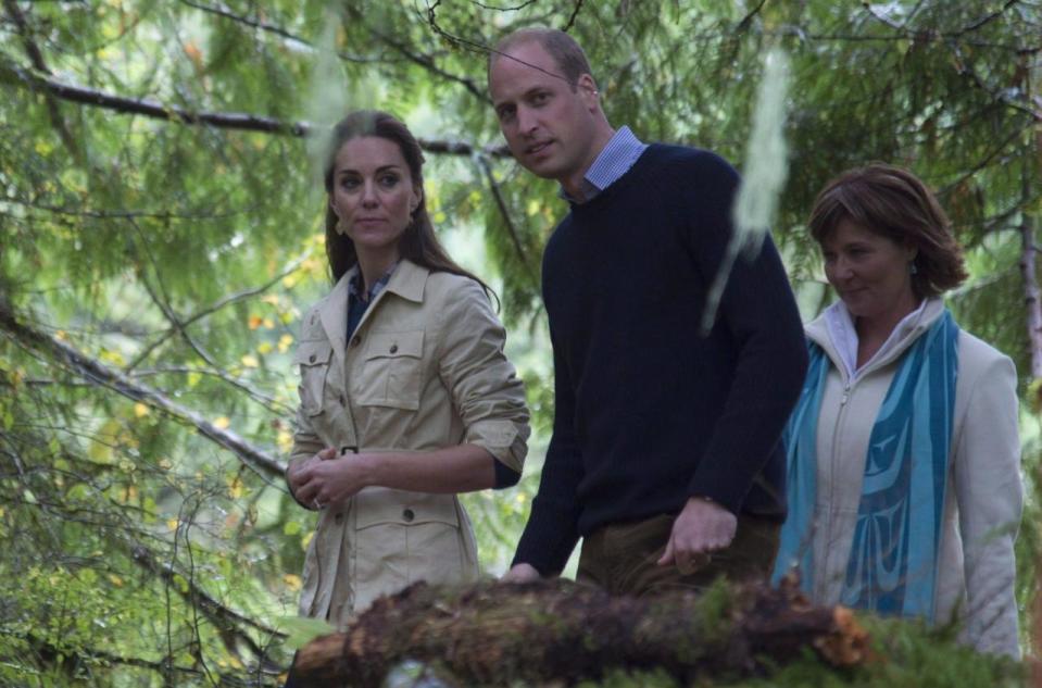 The Duke and Duchess of Cambridge along with the Premier of British Columbia Christy Clark walk through the Great Bear rainforest in Bella Bella, B.C., Monday, Sept 26, 2016. THE CANADIAN PRESS/Jonathan Hayward
