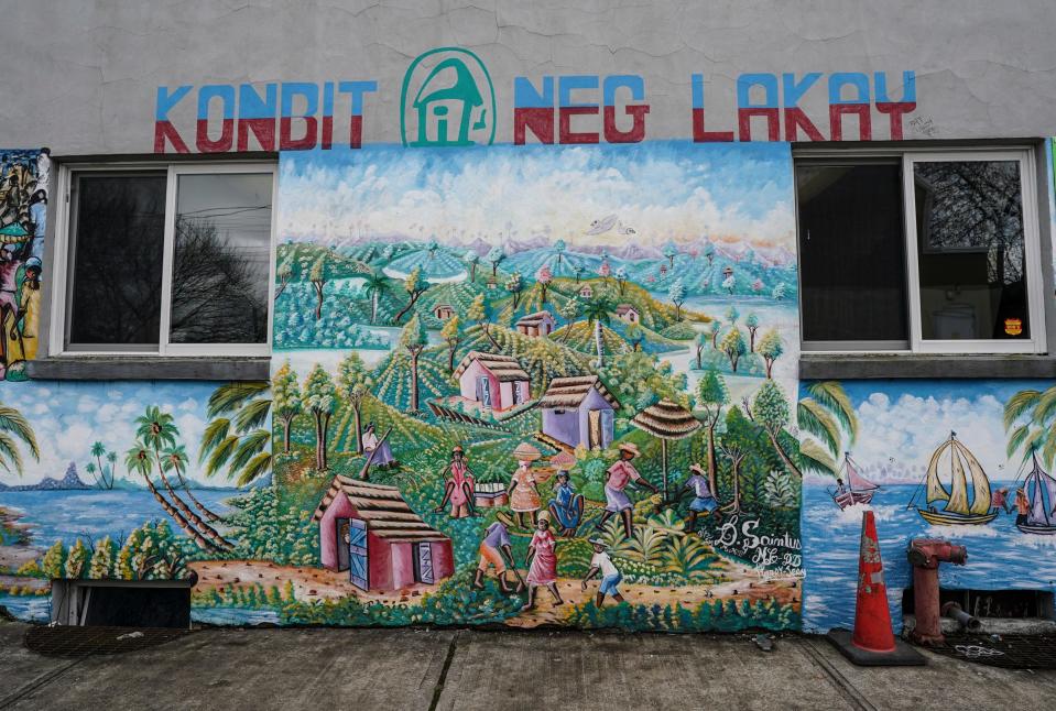 The mural outside Konbit Neg Lakay, a Haitian American non-profit in Rockland County, New York, that aims to raise awareness and appreciation of Haitian culture and community.