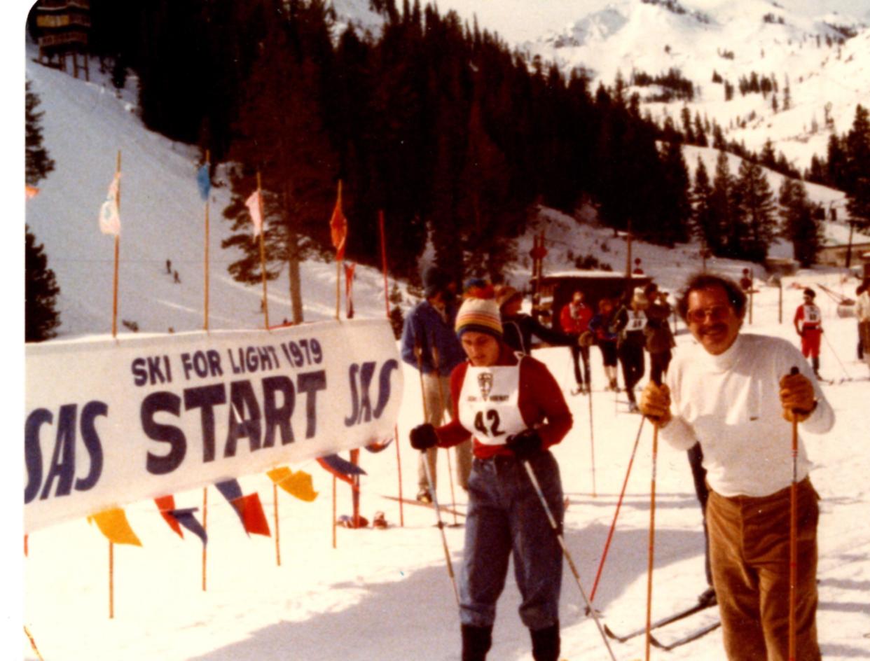 An active person despite her blindness, Barbara Ellen Fohl is pictured in February 1979 at the Palisades Tahoe ski resort with her guide, John Heyman.