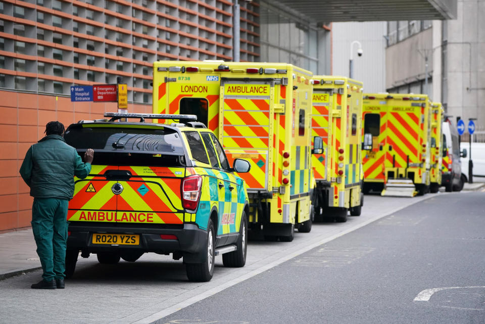 Ambulances outside the Royal London Hospital in Whitechapel, east London, as the government refused to rule out introducing further restrictions to slow the spread of the Omicron variant of coronavirus Picture date: Monday December 20, 2021.