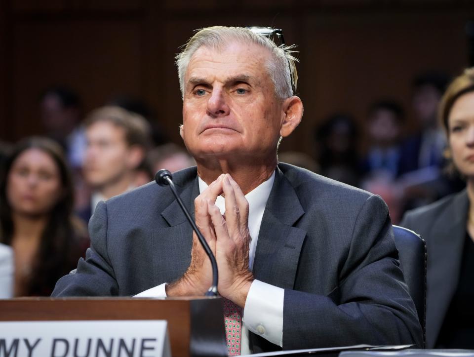 Jimmy Dunne, Board Member, PGA TOUR, testifies in front of the Senate Homeland Security committee during a hearing to examine the PGA-LIV deal and Saudi Arabia's influence in the United States on July 11, 2023.