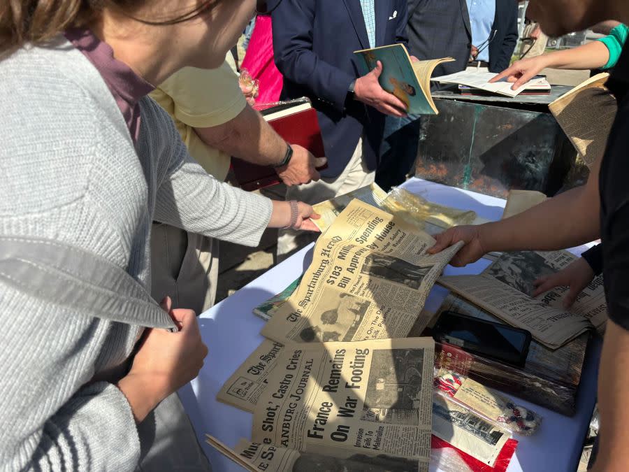 Different newspapers in the time capsule. 