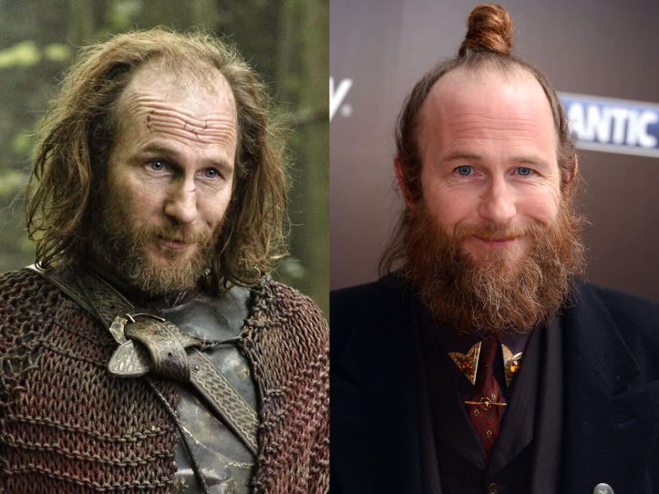 <b>Paul Kaye (Thoros of Myr)</b><br><br> Paul Kaye plays Thoros, a member of the Brotherhood Without Banners who's also a red priest of the Lord of the Light (the same god Melisandre worksips). We're digging the English comic's quirky red carpet style (love those bejeweled collar tips!). Will we see Thoros rocking the sky-high hair bun too?