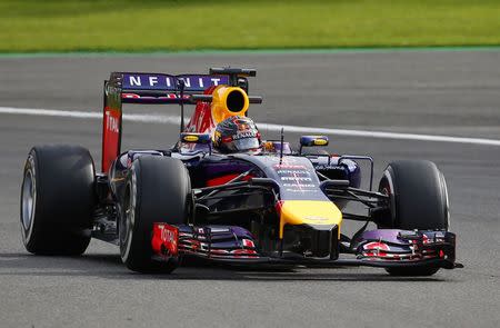 Red Bull Racing Formula One driver Sebastian Vettel of Germany drives during the first practice session at the Belgian F1 Grand Prix in Spa-Francorchamps August 22, 2014. REUTERS/Yves Herman