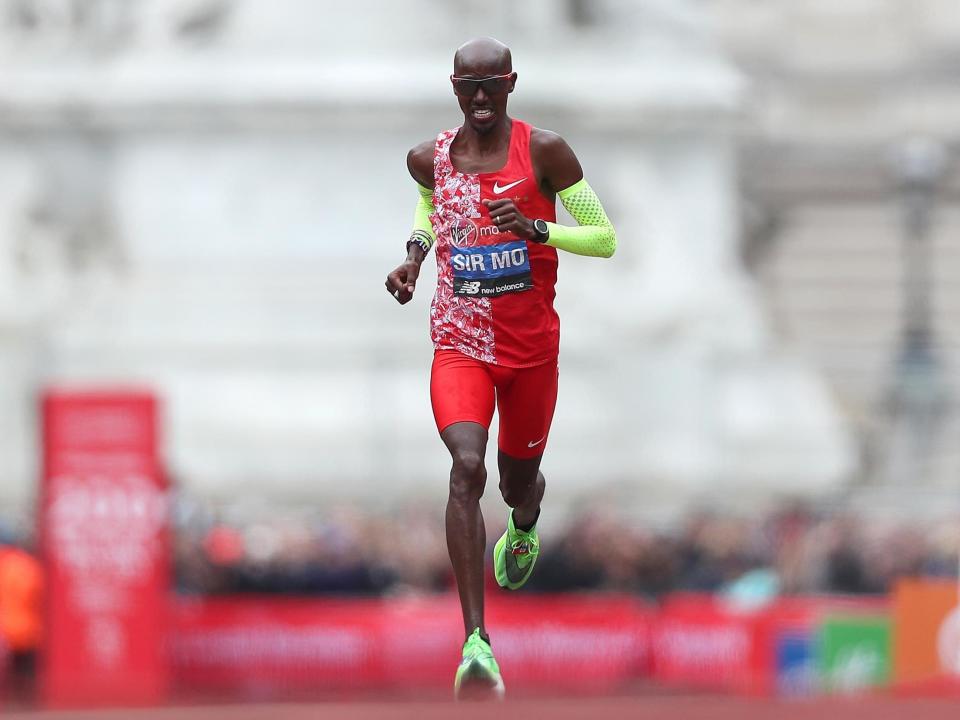 Mo Farah approaches the finish line during the 2019 London Marathon: Getty