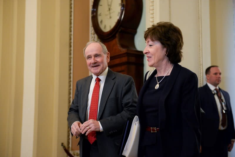 U.S. Senator Susan Collins (R-ME) walks to the Senate floor for the start of the Senate impeachment trial of U.S. President Donald Trump in Washington