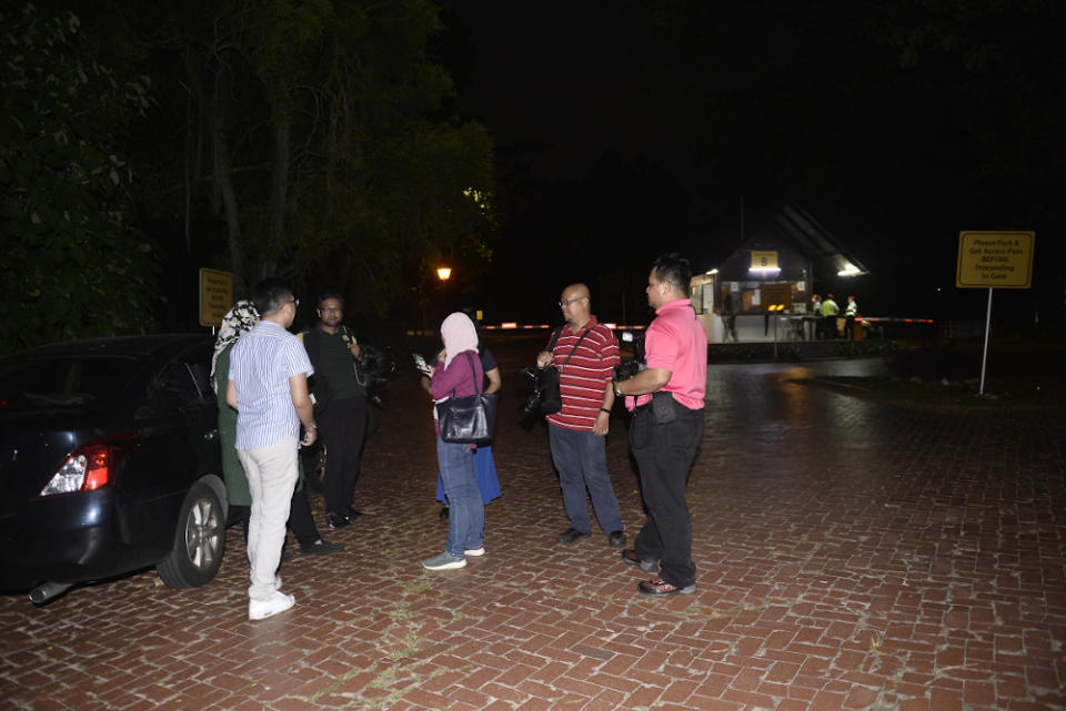 Members of the media waiting outside Prime Minister Tun Dr Mahathir Mohammad’s private residence at The Mines, Seri Kembangan February 23,2020. — Picture by Miera Zulyana