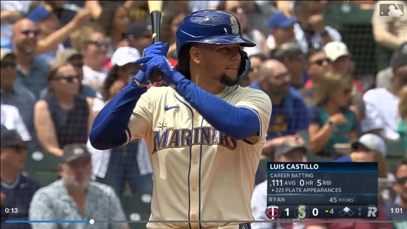卡斯提歐（Luis Castillo）2021年後再度上場打擊。（圖／翻攝自MLB官網）