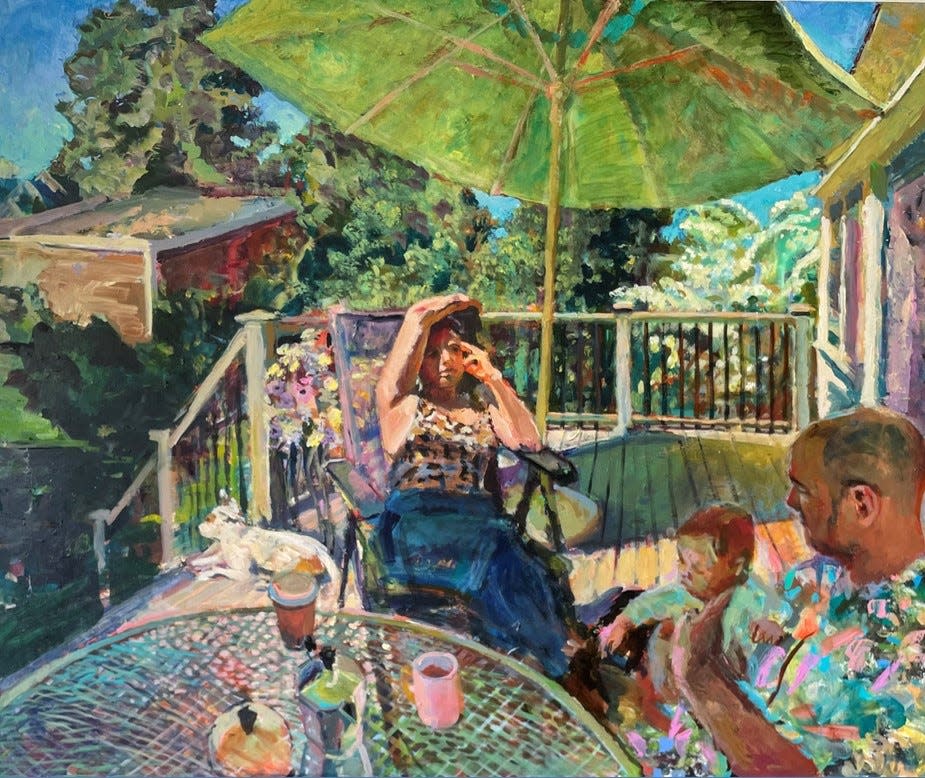 Grant Drumheller, Morning the Deck ,60” X 72”, Acrylic and Flashe on linen, 2022.